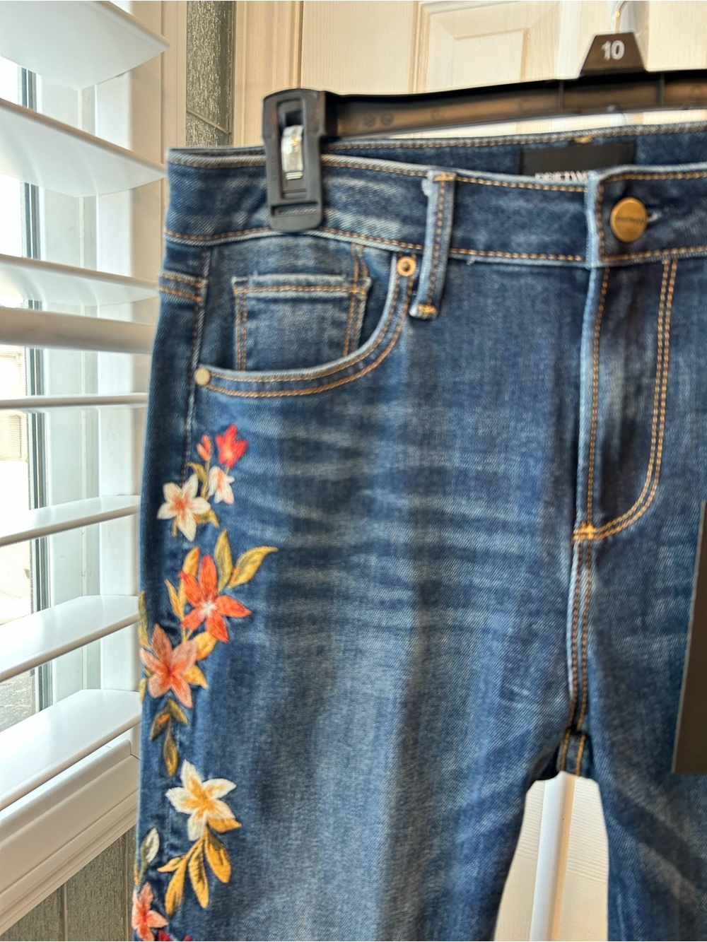 DRIFTWOOD Dark Wash Straight-Leg Jeans with Floral Side Embroidery - Picture 2 of 6